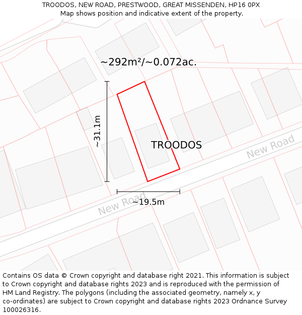 TROODOS, NEW ROAD, PRESTWOOD, GREAT MISSENDEN, HP16 0PX: Plot and title map