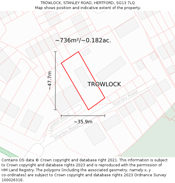 TROWLOCK, STANLEY ROAD, HERTFORD, SG13 7LQ: Plot and title map