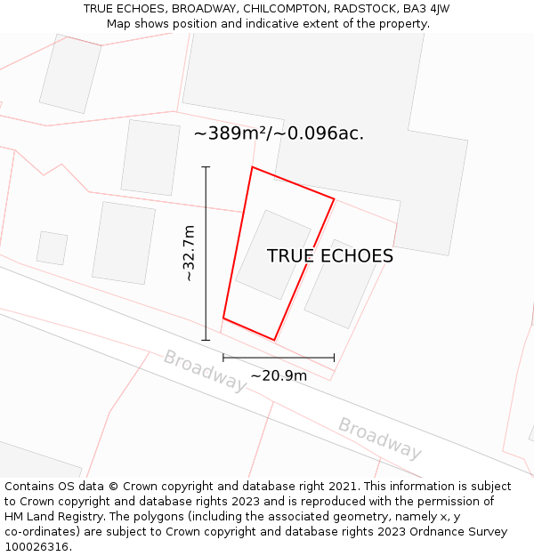 TRUE ECHOES, BROADWAY, CHILCOMPTON, RADSTOCK, BA3 4JW: Plot and title map