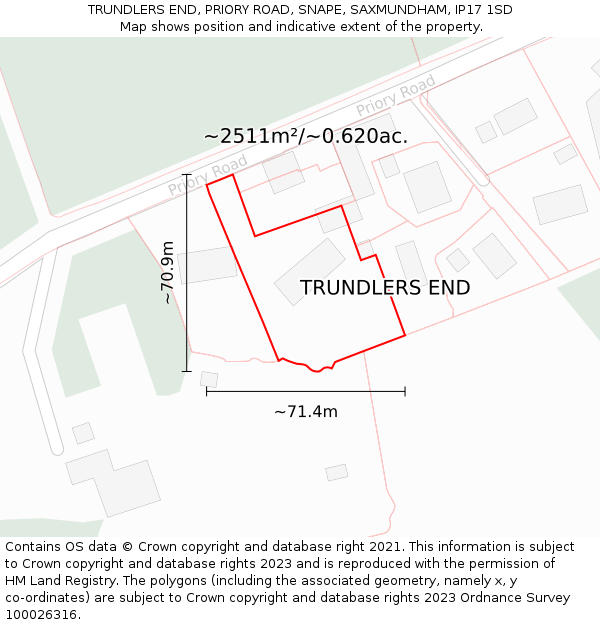 TRUNDLERS END, PRIORY ROAD, SNAPE, SAXMUNDHAM, IP17 1SD: Plot and title map