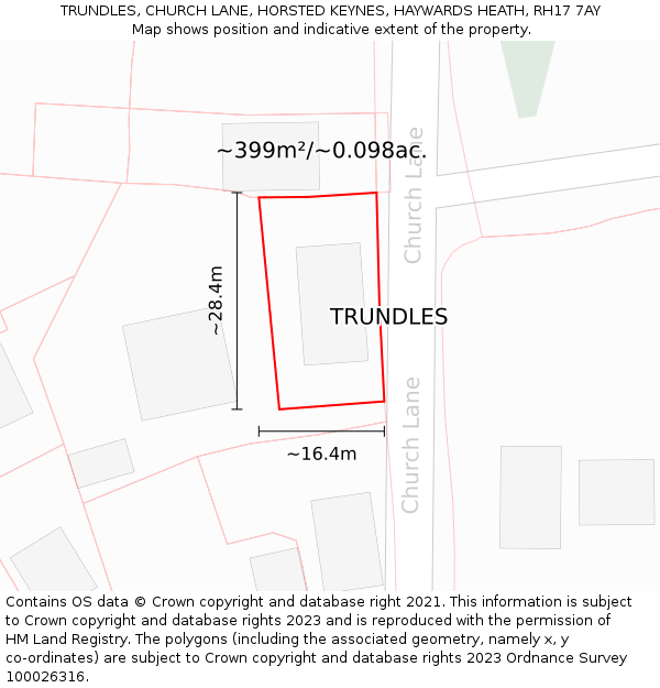 TRUNDLES, CHURCH LANE, HORSTED KEYNES, HAYWARDS HEATH, RH17 7AY: Plot and title map