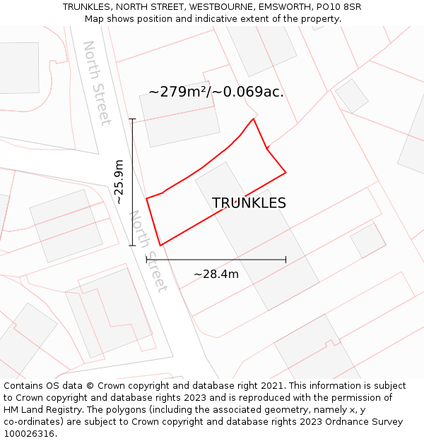 TRUNKLES, NORTH STREET, WESTBOURNE, EMSWORTH, PO10 8SR: Plot and title map