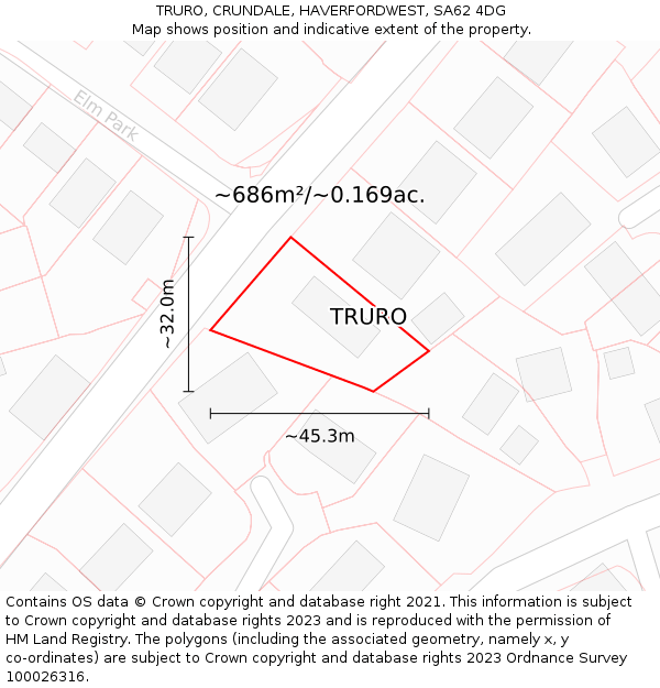 TRURO, CRUNDALE, HAVERFORDWEST, SA62 4DG: Plot and title map