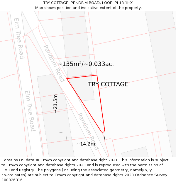 TRY COTTAGE, PENDRIM ROAD, LOOE, PL13 1HX: Plot and title map