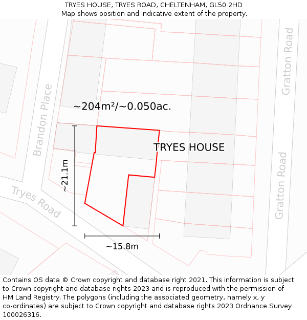 TRYES HOUSE, TRYES ROAD, CHELTENHAM, GL50 2HD: Plot and title map