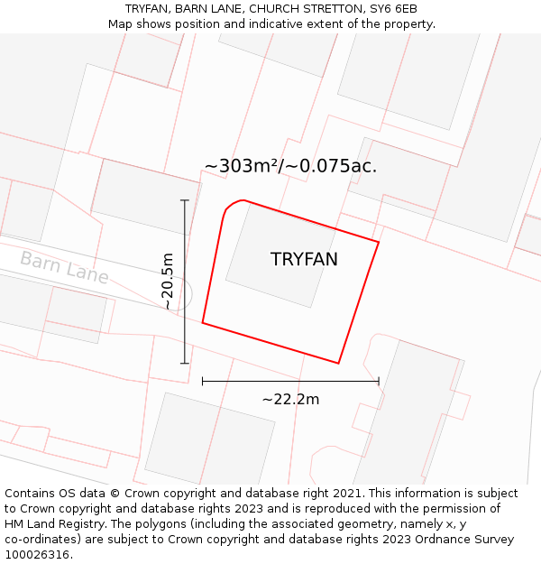 TRYFAN, BARN LANE, CHURCH STRETTON, SY6 6EB: Plot and title map