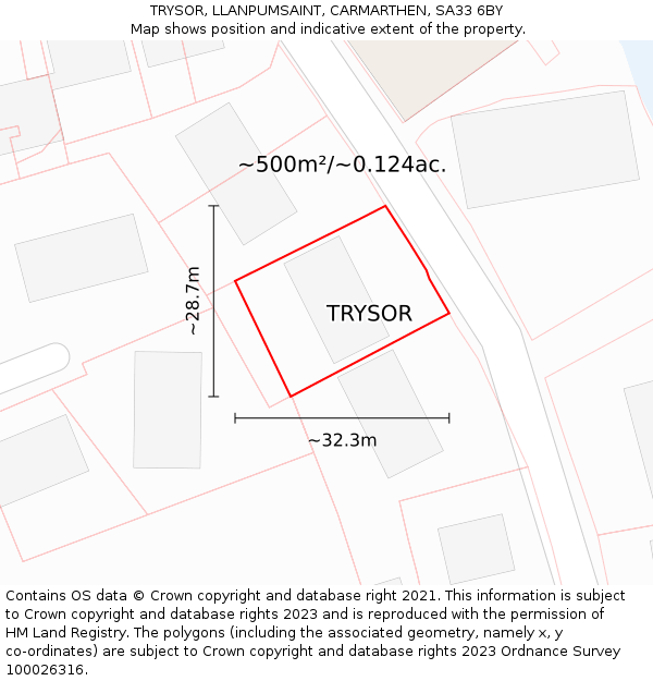 TRYSOR, LLANPUMSAINT, CARMARTHEN, SA33 6BY: Plot and title map