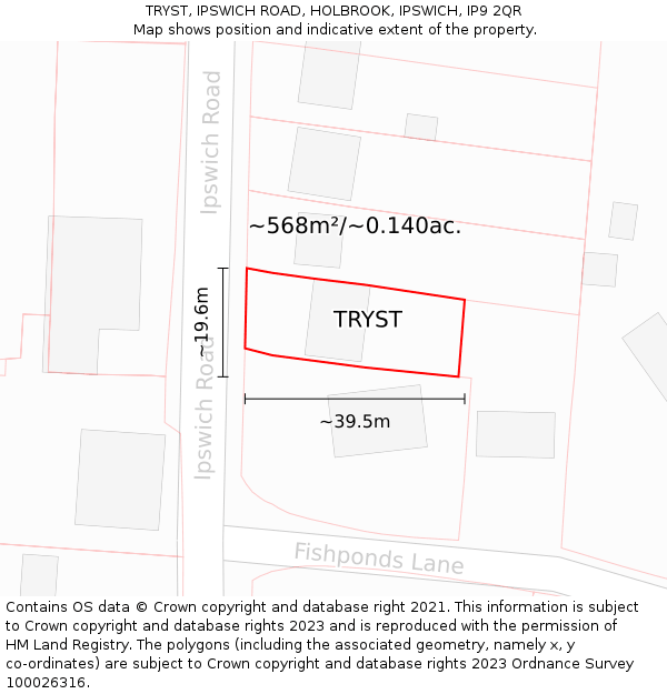 TRYST, IPSWICH ROAD, HOLBROOK, IPSWICH, IP9 2QR: Plot and title map