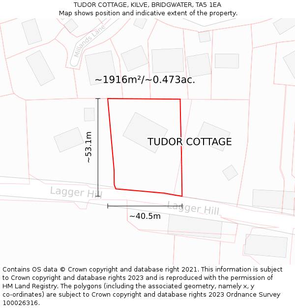 TUDOR COTTAGE, KILVE, BRIDGWATER, TA5 1EA: Plot and title map