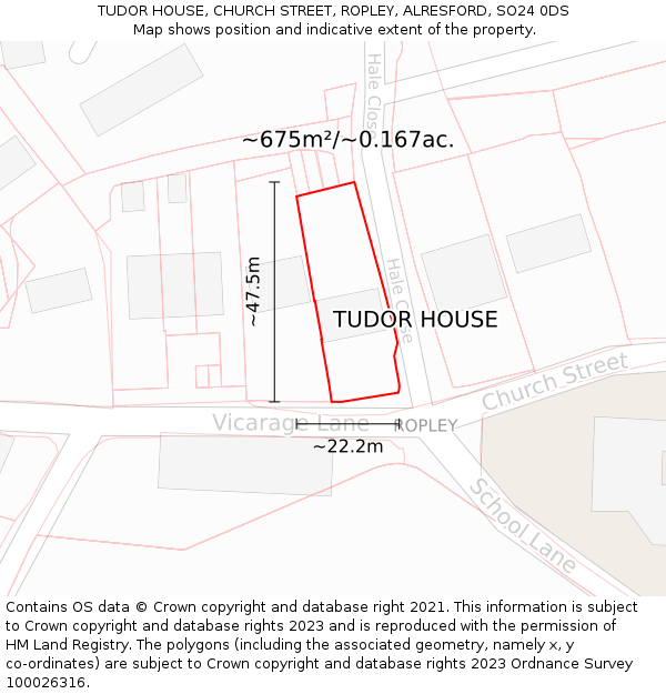 TUDOR HOUSE, CHURCH STREET, ROPLEY, ALRESFORD, SO24 0DS: Plot and title map