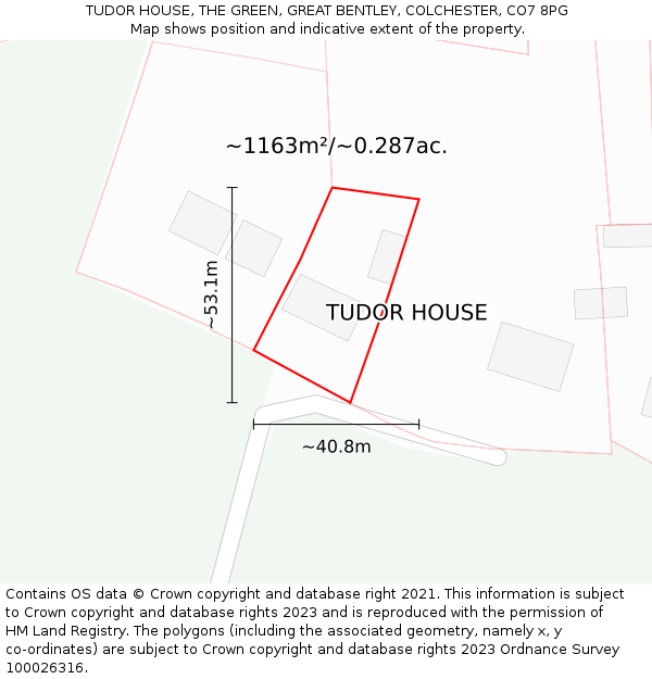 TUDOR HOUSE, THE GREEN, GREAT BENTLEY, COLCHESTER, CO7 8PG: Plot and title map