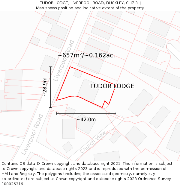 TUDOR LODGE, LIVERPOOL ROAD, BUCKLEY, CH7 3LJ: Plot and title map