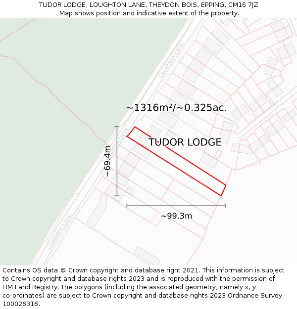 TUDOR LODGE, LOUGHTON LANE, THEYDON BOIS, EPPING, CM16 7JZ: Plot and title map