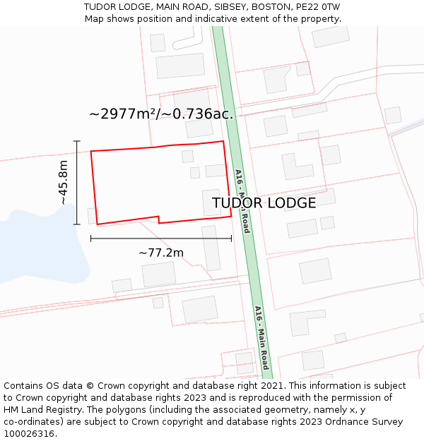 TUDOR LODGE, MAIN ROAD, SIBSEY, BOSTON, PE22 0TW: Plot and title map