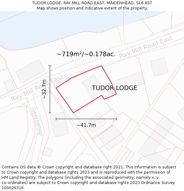 TUDOR LODGE, RAY MILL ROAD EAST, MAIDENHEAD, SL6 8ST: Plot and title map