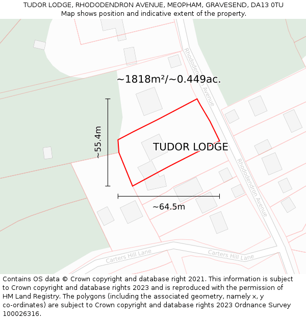 TUDOR LODGE, RHODODENDRON AVENUE, MEOPHAM, GRAVESEND, DA13 0TU: Plot and title map