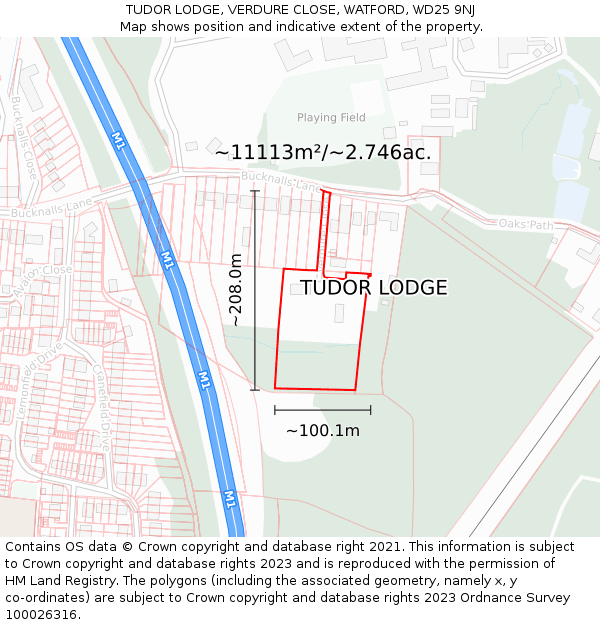 TUDOR LODGE, VERDURE CLOSE, WATFORD, WD25 9NJ: Plot and title map