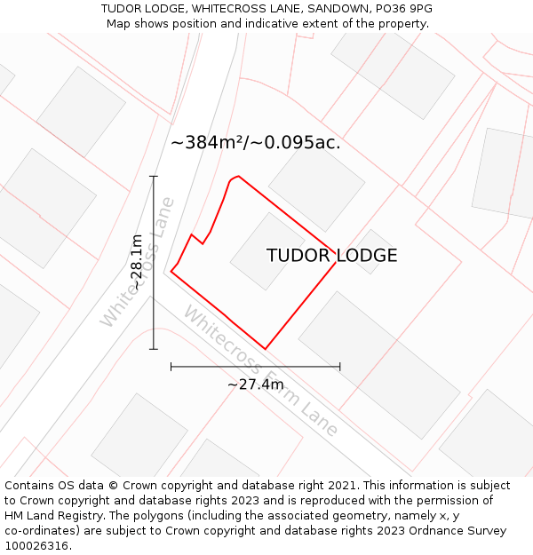 TUDOR LODGE, WHITECROSS LANE, SANDOWN, PO36 9PG: Plot and title map