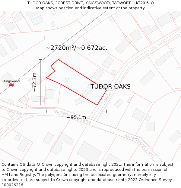 TUDOR OAKS, FOREST DRIVE, KINGSWOOD, TADWORTH, KT20 6LQ: Plot and title map