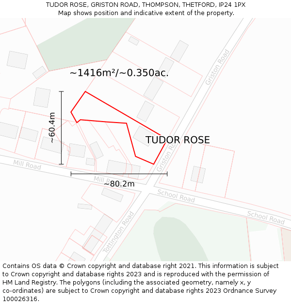 TUDOR ROSE, GRISTON ROAD, THOMPSON, THETFORD, IP24 1PX: Plot and title map