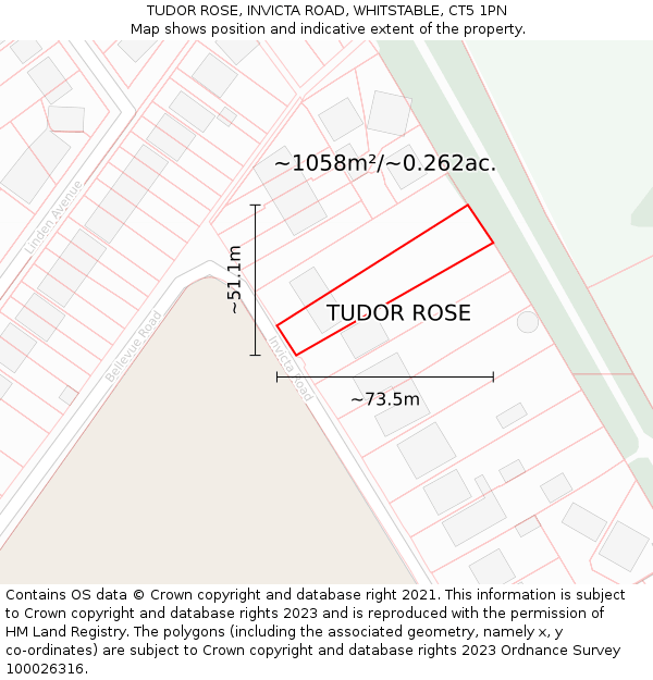 TUDOR ROSE, INVICTA ROAD, WHITSTABLE, CT5 1PN: Plot and title map