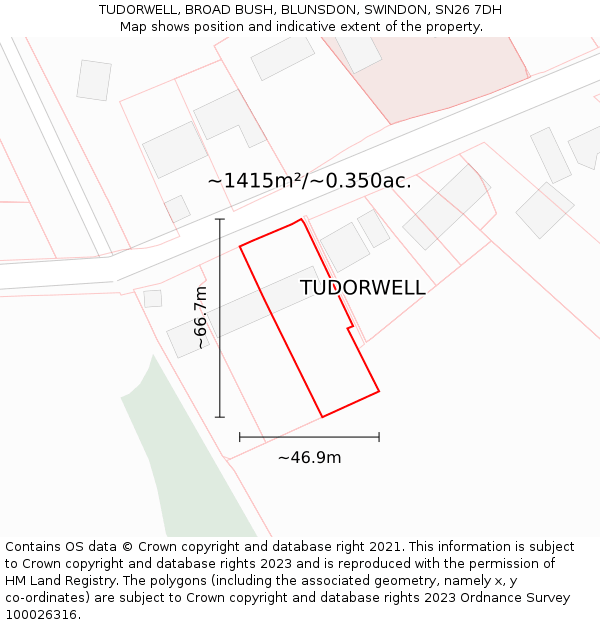 TUDORWELL, BROAD BUSH, BLUNSDON, SWINDON, SN26 7DH: Plot and title map