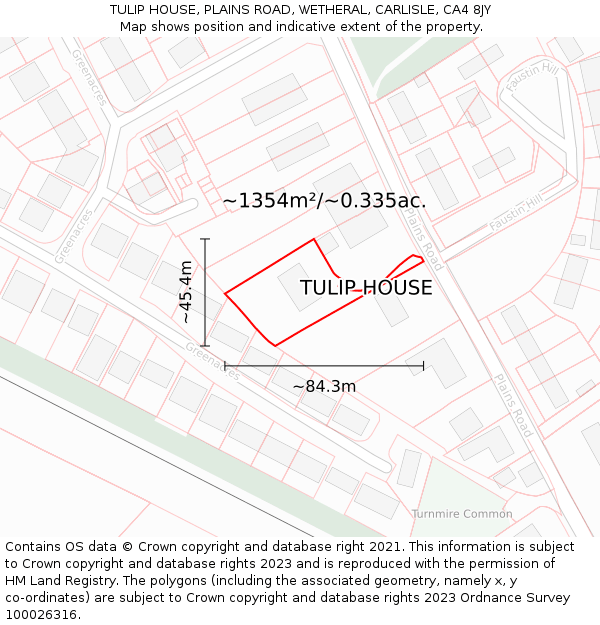 TULIP HOUSE, PLAINS ROAD, WETHERAL, CARLISLE, CA4 8JY: Plot and title map