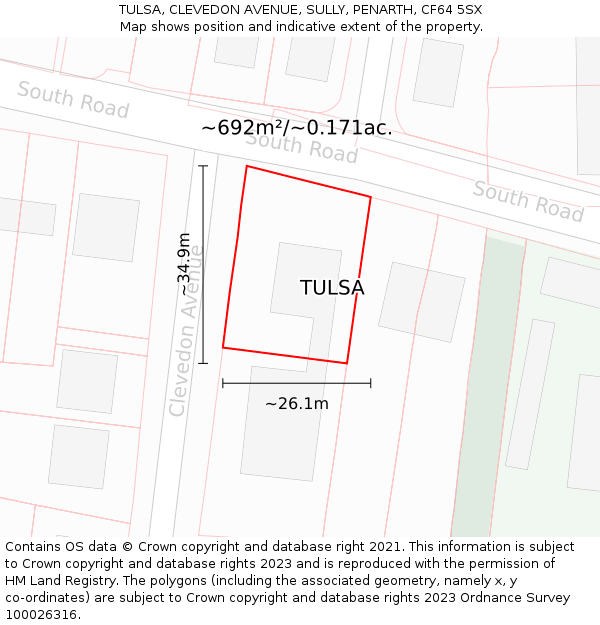 TULSA, CLEVEDON AVENUE, SULLY, PENARTH, CF64 5SX: Plot and title map