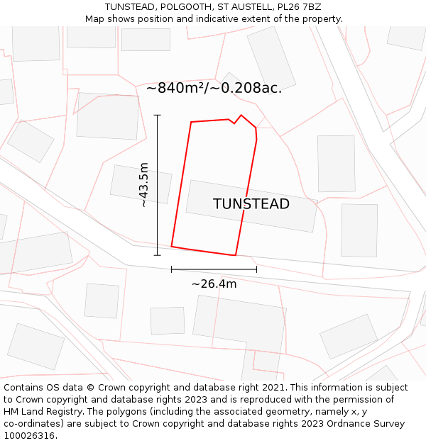 TUNSTEAD, POLGOOTH, ST AUSTELL, PL26 7BZ: Plot and title map