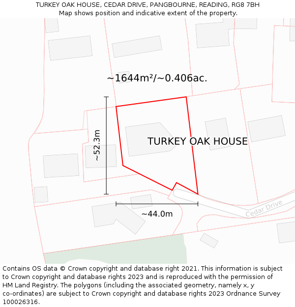 TURKEY OAK HOUSE, CEDAR DRIVE, PANGBOURNE, READING, RG8 7BH: Plot and title map