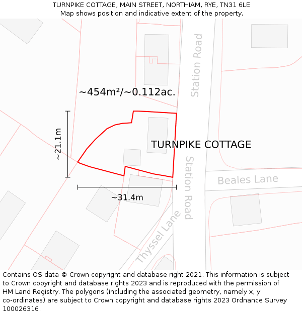 TURNPIKE COTTAGE, MAIN STREET, NORTHIAM, RYE, TN31 6LE: Plot and title map