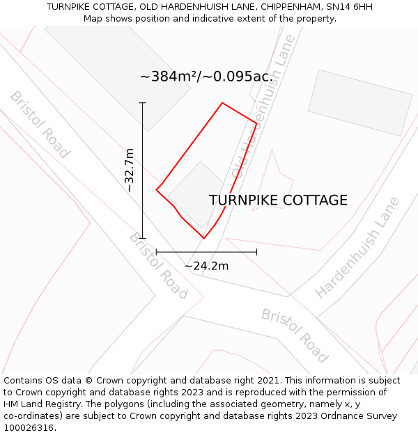 TURNPIKE COTTAGE, OLD HARDENHUISH LANE, CHIPPENHAM, SN14 6HH: Plot and title map