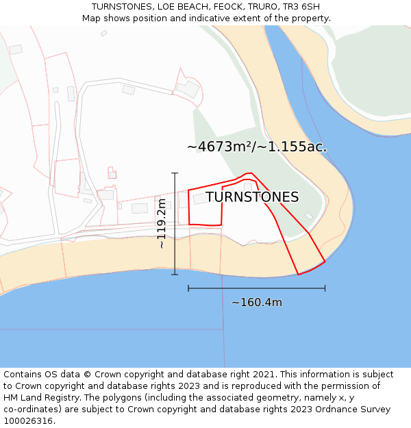 TURNSTONES, LOE BEACH, FEOCK, TRURO, TR3 6SH: Plot and title map