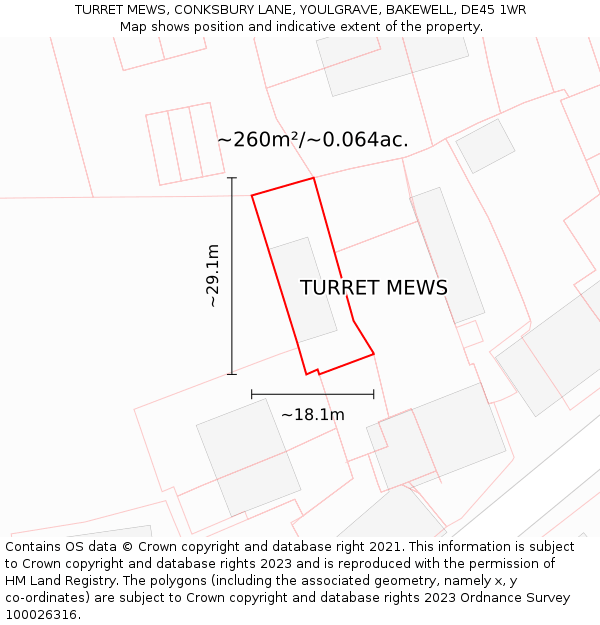 TURRET MEWS, CONKSBURY LANE, YOULGRAVE, BAKEWELL, DE45 1WR: Plot and title map