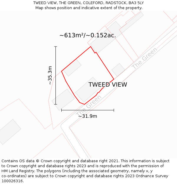 TWEED VIEW, THE GREEN, COLEFORD, RADSTOCK, BA3 5LY: Plot and title map