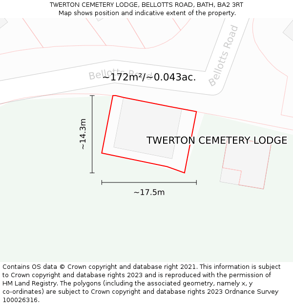 TWERTON CEMETERY LODGE, BELLOTTS ROAD, BATH, BA2 3RT: Plot and title map