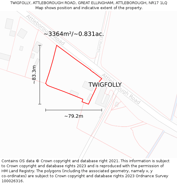 TWIGFOLLY, ATTLEBOROUGH ROAD, GREAT ELLINGHAM, ATTLEBOROUGH, NR17 1LQ: Plot and title map