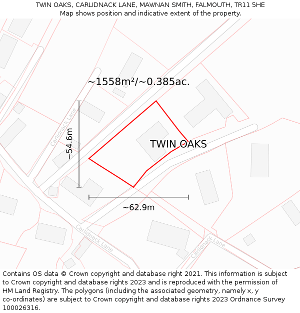 TWIN OAKS, CARLIDNACK LANE, MAWNAN SMITH, FALMOUTH, TR11 5HE: Plot and title map