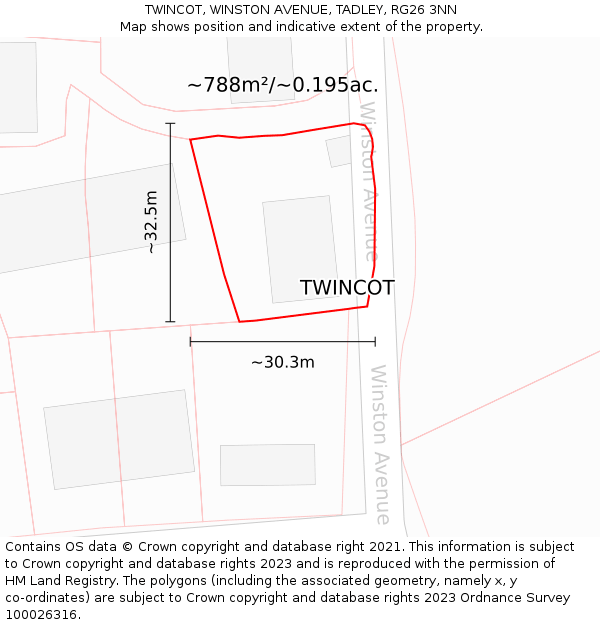 TWINCOT, WINSTON AVENUE, TADLEY, RG26 3NN: Plot and title map