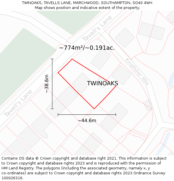 TWINOAKS, TAVELLS LANE, MARCHWOOD, SOUTHAMPTON, SO40 4WH: Plot and title map