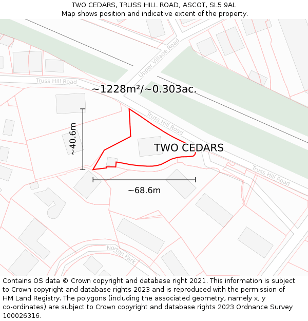 TWO CEDARS, TRUSS HILL ROAD, ASCOT, SL5 9AL: Plot and title map