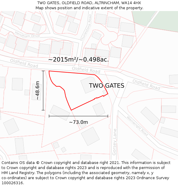 TWO GATES, OLDFIELD ROAD, ALTRINCHAM, WA14 4HX: Plot and title map