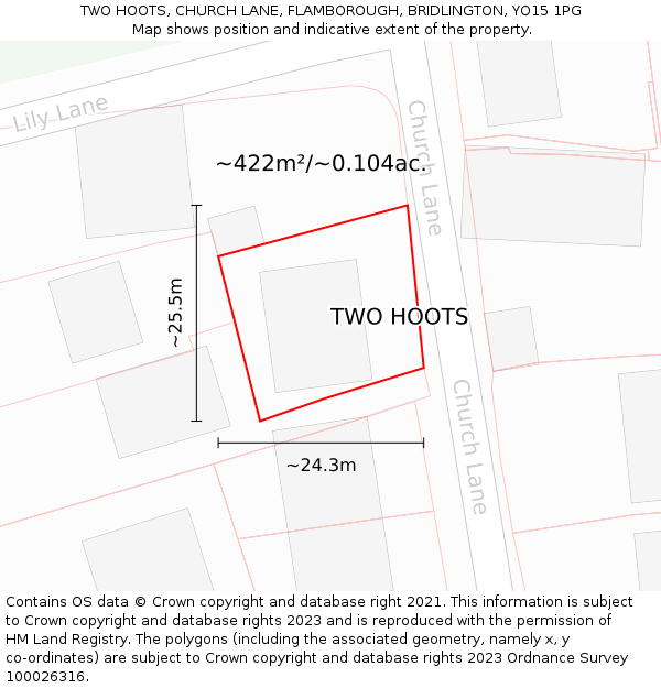 TWO HOOTS, CHURCH LANE, FLAMBOROUGH, BRIDLINGTON, YO15 1PG: Plot and title map