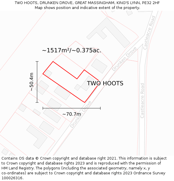 TWO HOOTS, DRUNKEN DROVE, GREAT MASSINGHAM, KING'S LYNN, PE32 2HF: Plot and title map