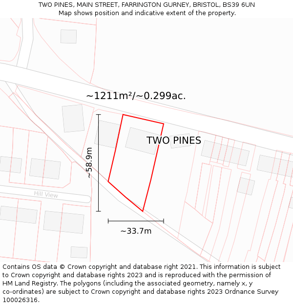 TWO PINES, MAIN STREET, FARRINGTON GURNEY, BRISTOL, BS39 6UN: Plot and title map