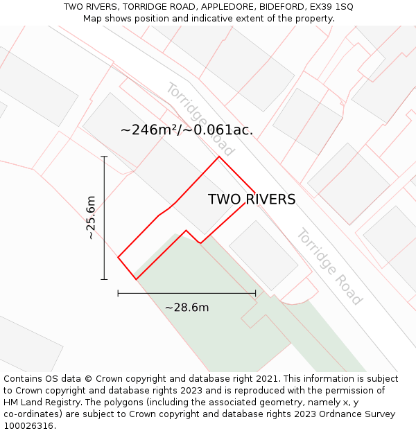 TWO RIVERS, TORRIDGE ROAD, APPLEDORE, BIDEFORD, EX39 1SQ: Plot and title map