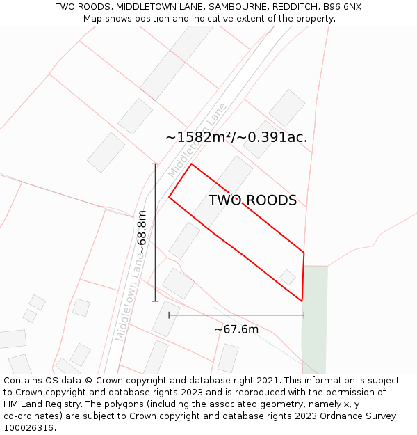 TWO ROODS, MIDDLETOWN LANE, SAMBOURNE, REDDITCH, B96 6NX: Plot and title map