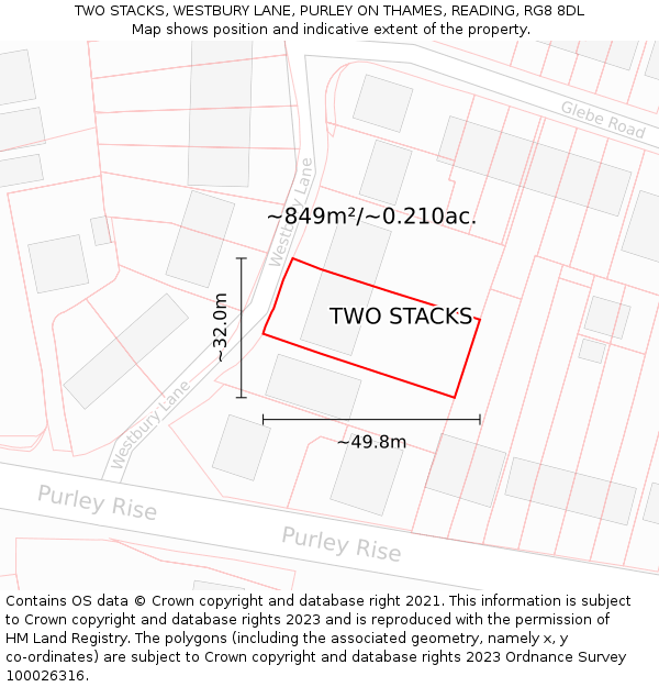 TWO STACKS, WESTBURY LANE, PURLEY ON THAMES, READING, RG8 8DL: Plot and title map