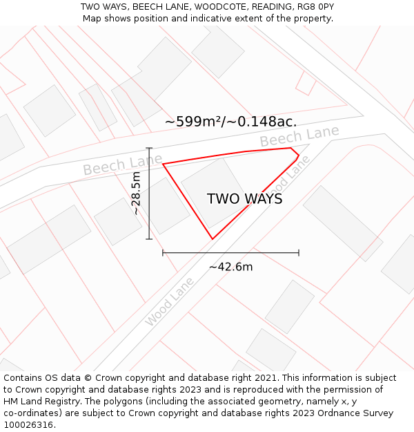 TWO WAYS, BEECH LANE, WOODCOTE, READING, RG8 0PY: Plot and title map