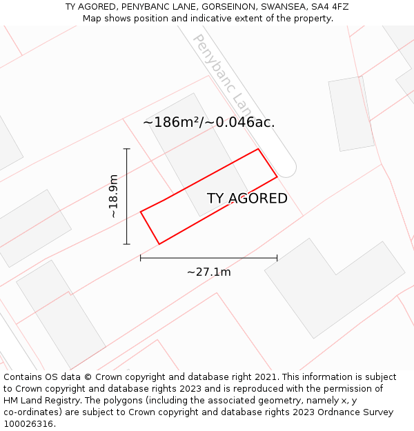 TY AGORED, PENYBANC LANE, GORSEINON, SWANSEA, SA4 4FZ: Plot and title map